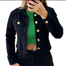 Jaqueta Jeans Feminina Azul com Lycra Cropped Manga Longa Bufante Bellizzi 