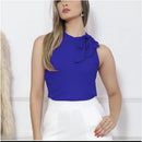 Blusa Regata Feminina Branca em Crepe Gola Alta com Laço Bellizzi 