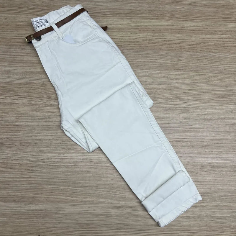 Calça Jeans Mom Feminina Jeans Sem Elastano com Cinto Casual Bellizzi 
