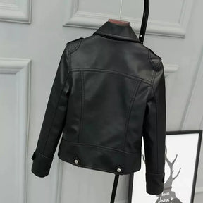 Jaqueta Feminina de Couro PU Preta Slim com Zíper e Bolsos – Estilo Casual e Elegante Bellizzi 