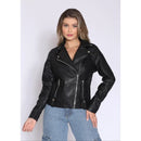 Jaqueta Feminina de Couro PU Slim Fit com Zíper Casual Bellizzi 